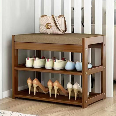 Traditional Rustic Rectangular Nan Bamboo MDF Fabric Sponge Shoe Bench Backless Armless For Entryway & Hallway