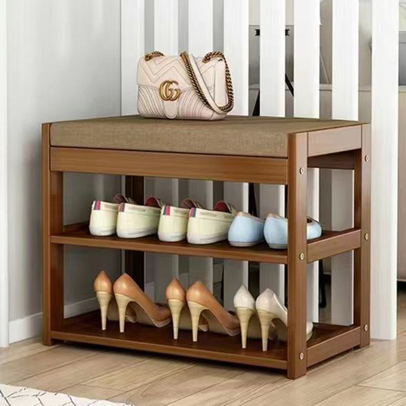 Traditional Rustic Rectangular Nan Bamboo MDF Fabric Sponge Shoe Bench Backless Armless For Entryway & Hallway