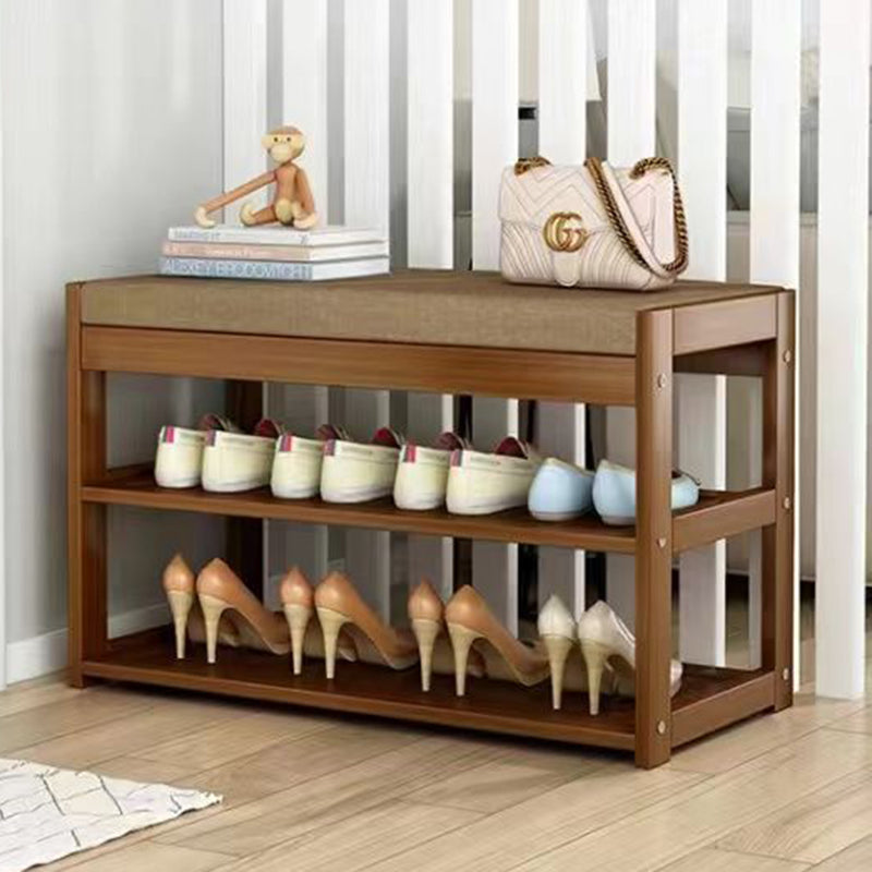 Traditional Rustic Rectangular Nan Bamboo MDF Fabric Sponge Shoe Bench Backless Armless For Entryway & Hallway
