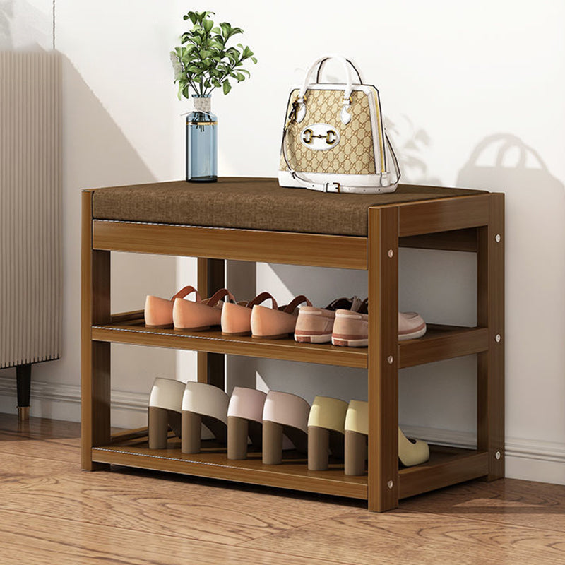 Traditional Rustic Rectangular Nan Bamboo MDF Fabric Sponge Shoe Bench Backless Armless For Entryway & Hallway
