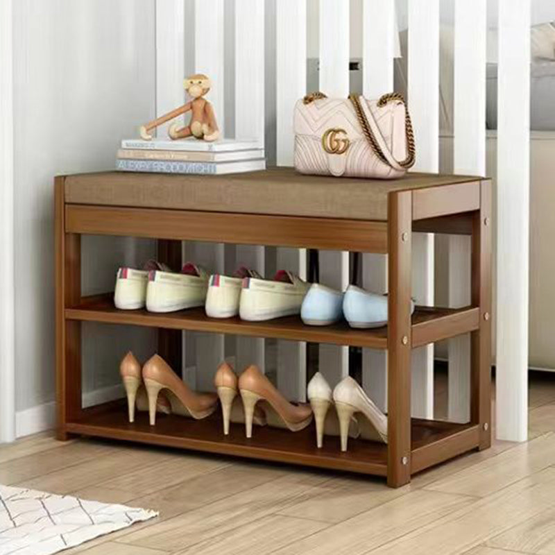 Traditional Rustic Rectangular Nan Bamboo MDF Fabric Sponge Shoe Bench Backless Armless For Entryway & Hallway
