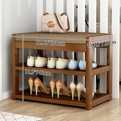 Traditional Rustic Rectangular Nan Bamboo MDF Fabric Sponge Shoe Bench Backless Armless For Entryway & Hallway
