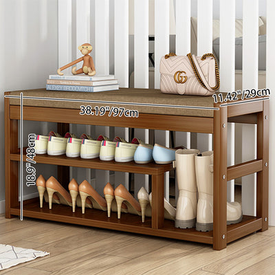 Traditional Rustic Rectangular Nan Bamboo MDF Fabric Sponge Shoe Bench Backless Armless For Entryway & Hallway