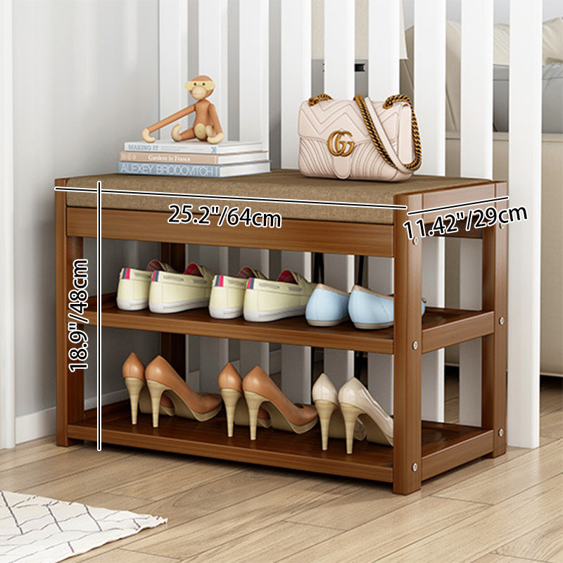 Traditional Rustic Rectangular Nan Bamboo MDF Fabric Sponge Shoe Bench Backless Armless For Entryway & Hallway