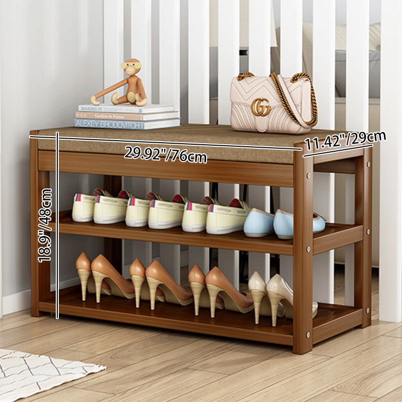 Traditional Rustic Rectangular Nan Bamboo MDF Fabric Sponge Shoe Bench Backless Armless For Entryway & Hallway