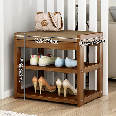 Traditional Rustic Rectangular Nan Bamboo MDF Fabric Sponge Shoe Bench Backless Armless For Entryway & Hallway