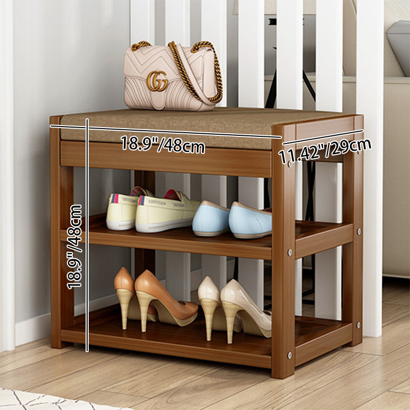 Traditional Rustic Rectangular Nan Bamboo MDF Fabric Sponge Shoe Bench Backless Armless For Entryway & Hallway