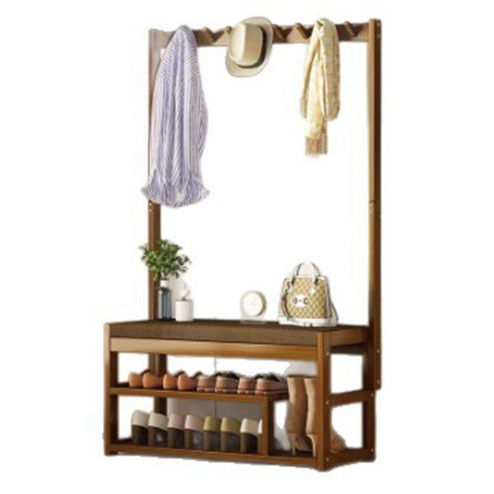 Traditional Rustic Rectangular Nan Bamboo MDF Fabric Sponge Hallstand Shoe Bench Backless Armless For Entryway &amp; Hallway