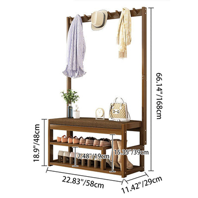 Traditional Rustic Rectangular Nan Bamboo MDF Fabric Sponge Hallstand Shoe Bench Backless Armless For Entryway & Hallway