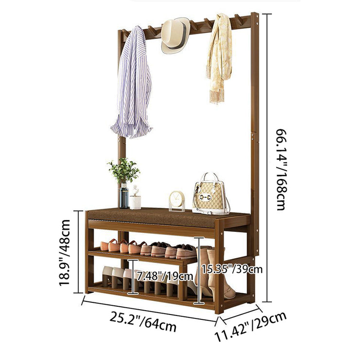 Traditional Rustic Rectangular Nan Bamboo MDF Fabric Sponge Hallstand Shoe Bench Backless Armless For Entryway &amp; Hallway