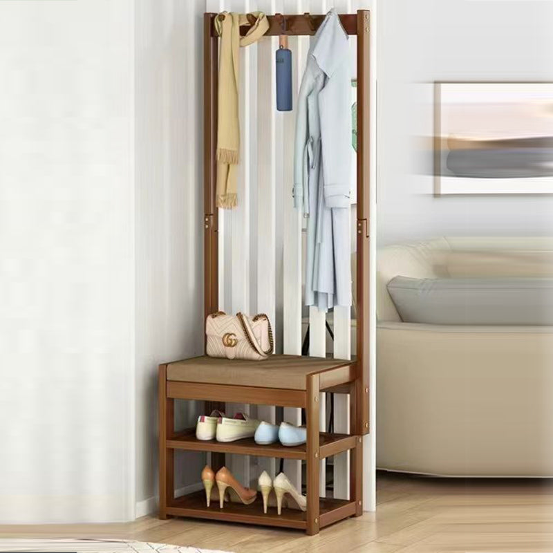 Traditional Rustic Rectangular Nan Bamboo MDF Fabric Sponge Hallstand Shoe Bench Backless Armless For Entryway & Hallway