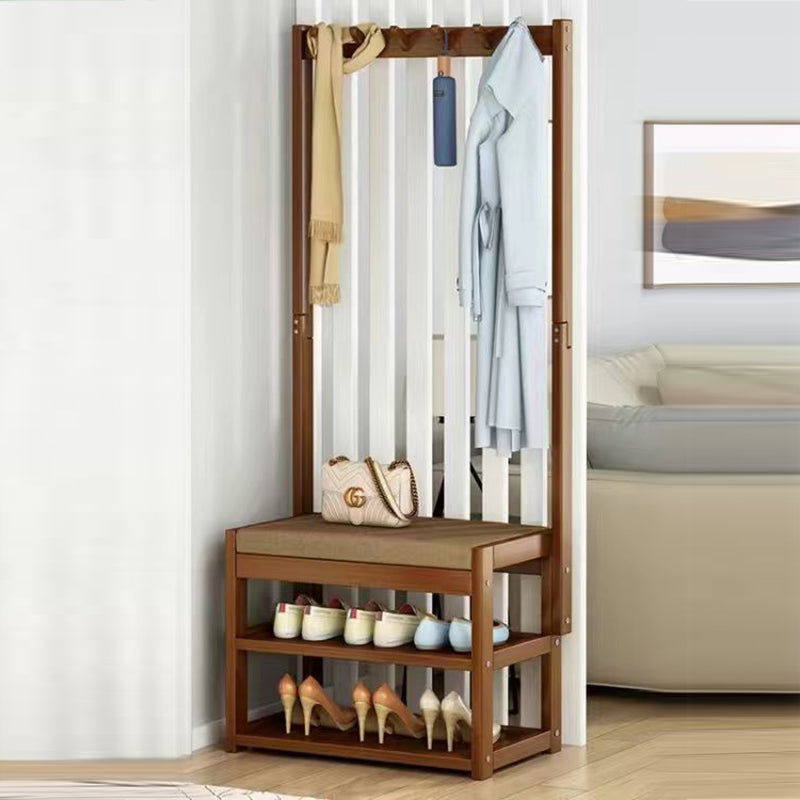 Traditional Rustic Rectangular Nan Bamboo MDF Fabric Sponge Hallstand Shoe Bench Backless Armless For Entryway & Hallway
