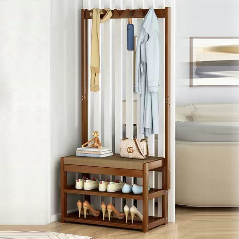 Traditional Rustic Rectangular Nan Bamboo MDF Fabric Sponge Hallstand Shoe Bench Backless Armless For Entryway & Hallway