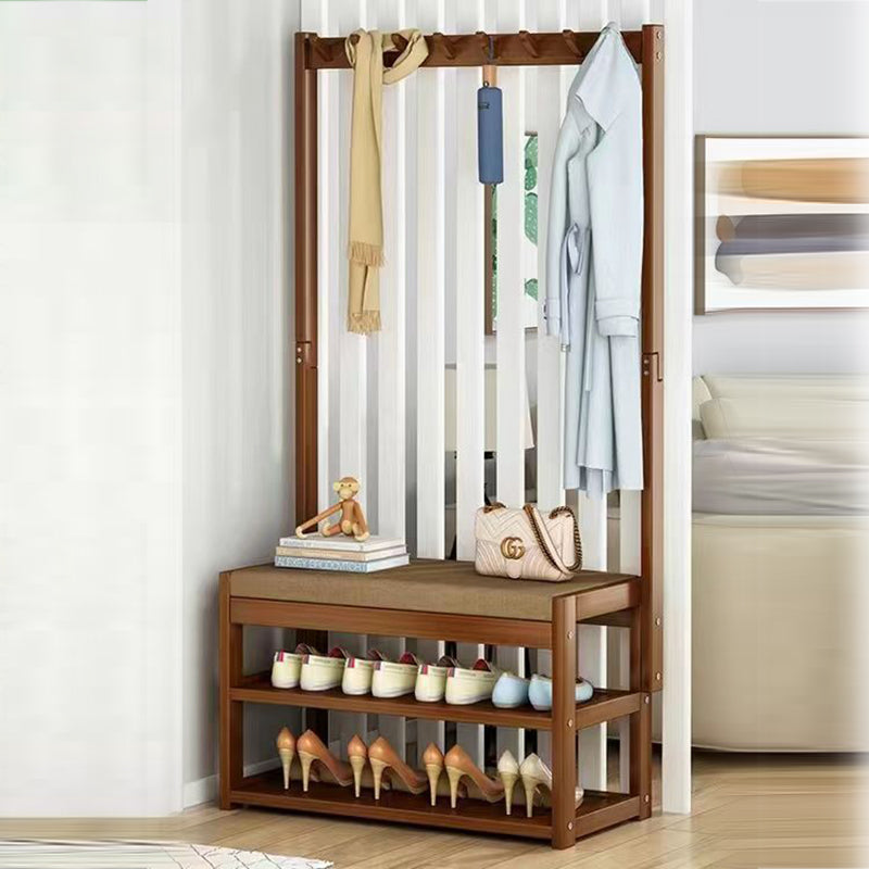 Traditional Rustic Rectangular Nan Bamboo MDF Fabric Sponge Hallstand Shoe Bench Backless Armless For Entryway & Hallway