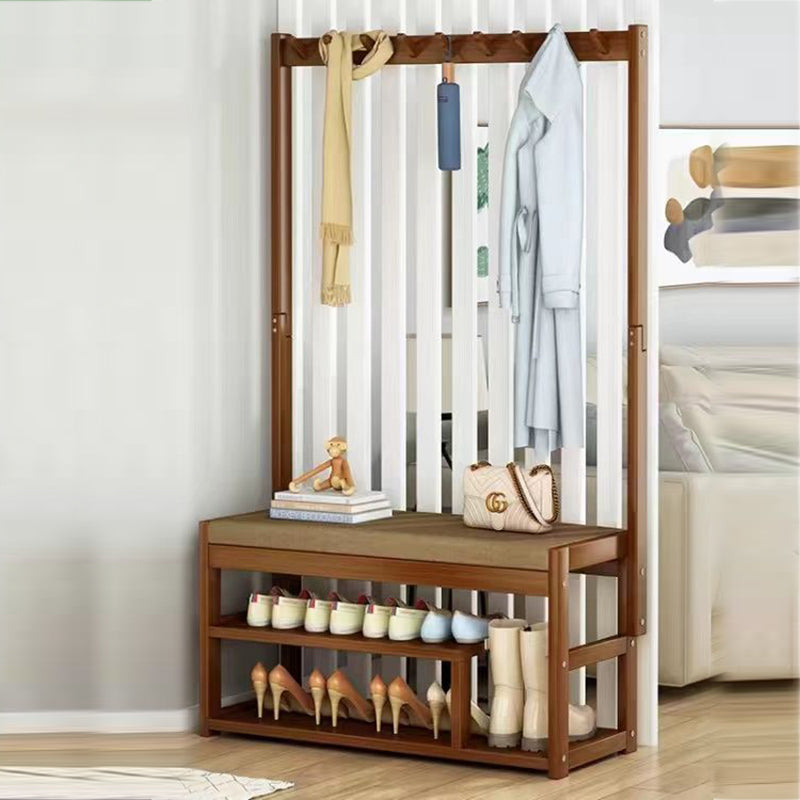Traditional Rustic Rectangular Nan Bamboo MDF Fabric Sponge Hallstand Shoe Bench Backless Armless For Entryway & Hallway
