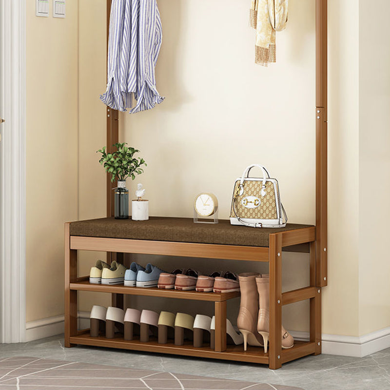 Traditional Rustic Rectangular Nan Bamboo MDF Fabric Sponge Hallstand Shoe Bench Backless Armless For Entryway & Hallway