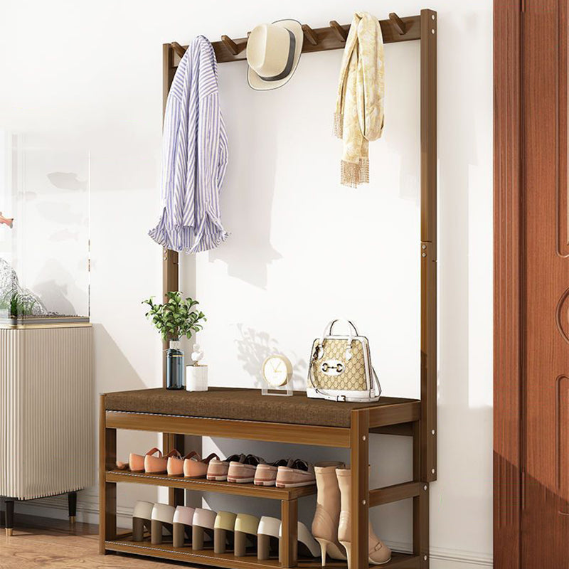 Traditional Rustic Rectangular Nan Bamboo MDF Fabric Sponge Hallstand Shoe Bench Backless Armless For Entryway &amp; Hallway