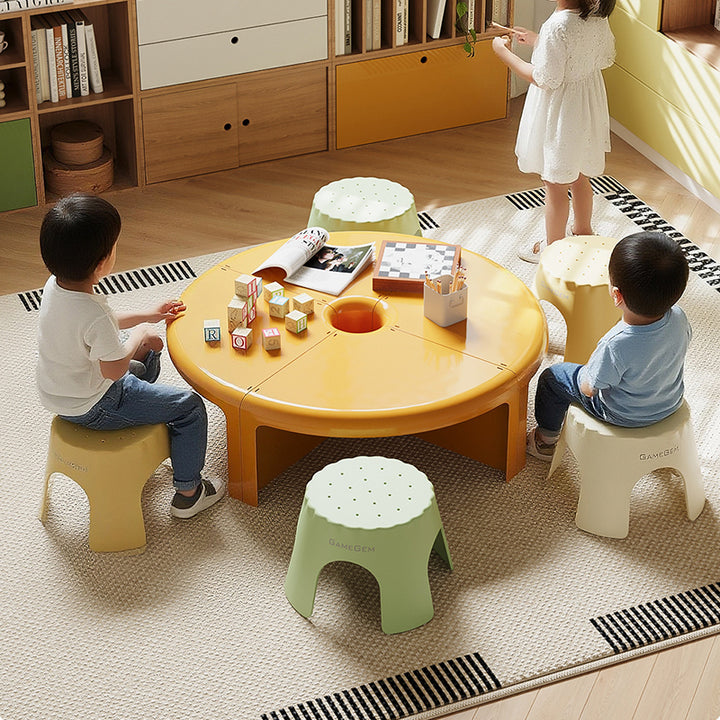 Tabouret bas empilable pour enfants en PP, style Art déco moderne, en forme de biscuit, sans dossier ni accoudoirs, pour l’entrée 
