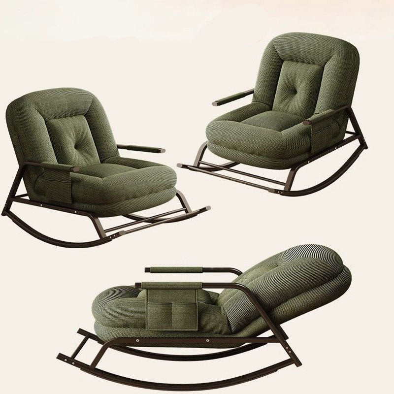 Moderner minimalistischer Schaukelstuhl mit ergonomischem Design, weichem ovalem Eisenrahmen, Cord, Schwamm- und Plüschbaumwolle, Rückenlehne und Armlehnen für Wohnzimmer &amp; Schlafzimmer 