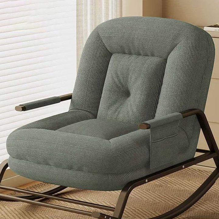 Moderner minimalistischer Schaukelstuhl mit ergonomischem Design, weichem ovalem Eisenrahmen, Cord, Schwamm- und Plüschbaumwolle, Rückenlehne und Armlehnen für Wohnzimmer &amp; Schlafzimmer 