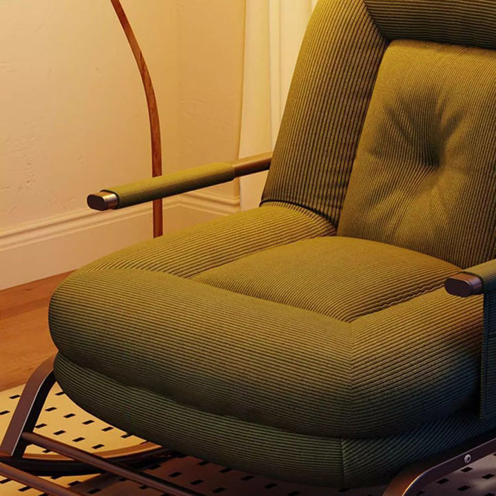 Moderner minimalistischer Schaukelstuhl mit ergonomischem Design, weichem ovalem Eisenrahmen, Cord, Schwamm- und Plüschbaumwolle, Rückenlehne und Armlehnen für Wohnzimmer &amp; Schlafzimmer 