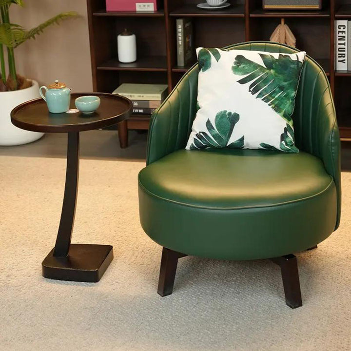 Chaise d'appoint vintage traditionnelle pivotante ronde en acier au carbone, cuir huilé-ciré, dossier rembourré, sans accoudoirs, pour salon 