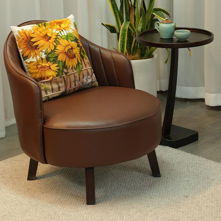Chaise d'appoint vintage traditionnelle pivotante ronde en acier au carbone, cuir huilé-ciré, dossier rembourré, sans accoudoirs, pour salon 