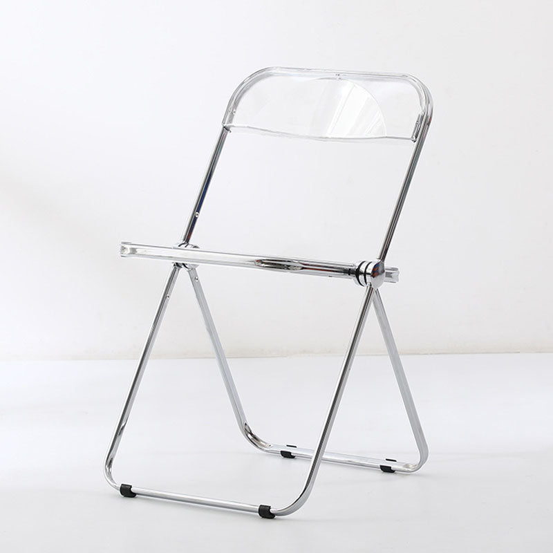 Modern Simplicity Transparent Rectangular Carbon Steel PET Folding Dining Chair Backrest Armless For Dining Room