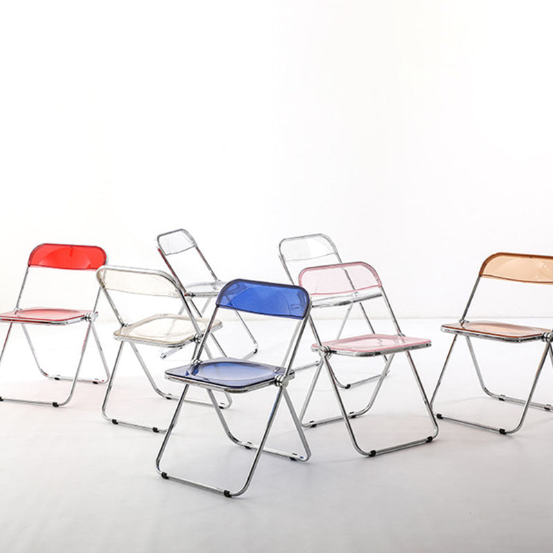 Modern Simplicity Transparent Rectangular Carbon Steel PET Folding Dining Chair Backrest Armless For Dining Room