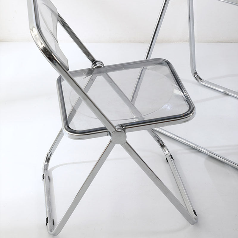 Modern Simplicity Transparent Rectangular Carbon Steel PET Folding Dining Chair Backrest Armless For Dining Room