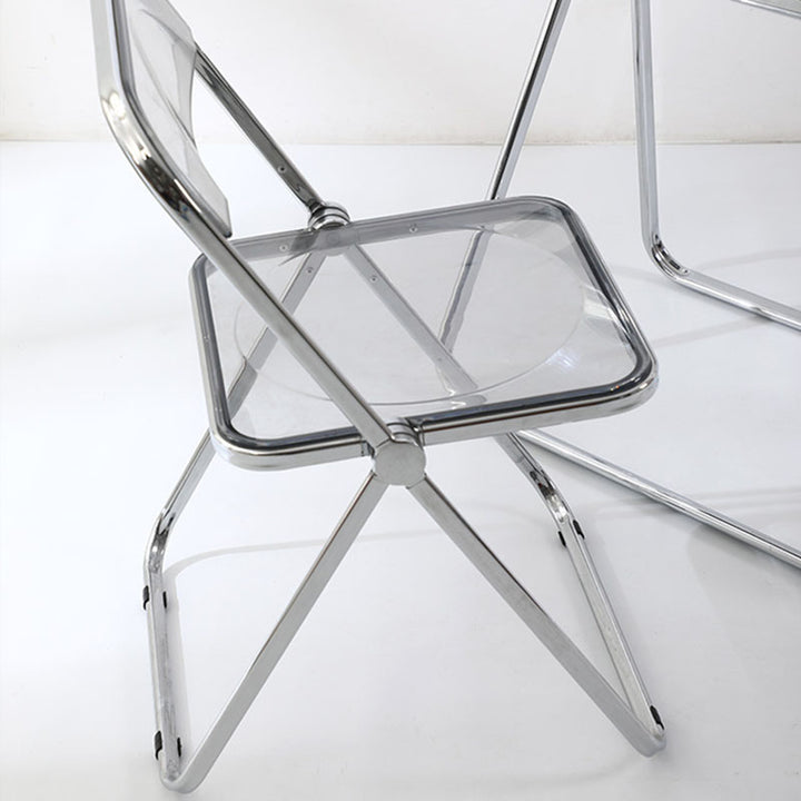 Modern Simplicity Transparent Rectangular Carbon Steel PET Folding Dining Chair Backrest Armless For Dining Room