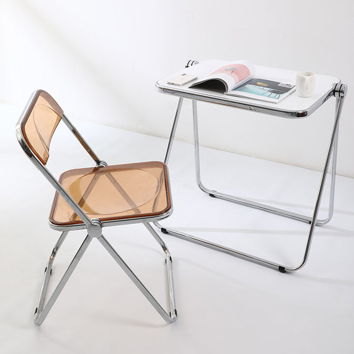 Modern Simplicity Transparent Rectangular Carbon Steel PET Folding Dining Chair Backrest Armless For Dining Room