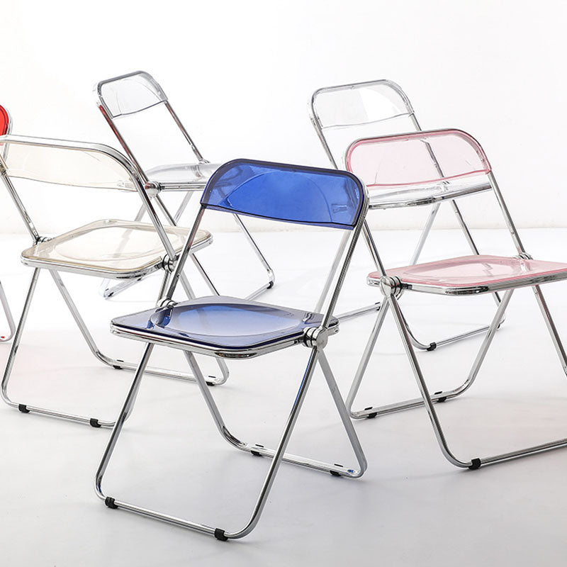 Modern Simplicity Transparent Rectangular Carbon Steel PET Folding Dining Chair Backrest Armless For Dining Room