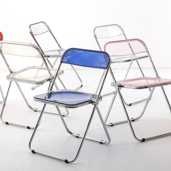 Modern Simplicity Transparent Rectangular Carbon Steel PET Folding Dining Chair Backrest Armless For Dining Room