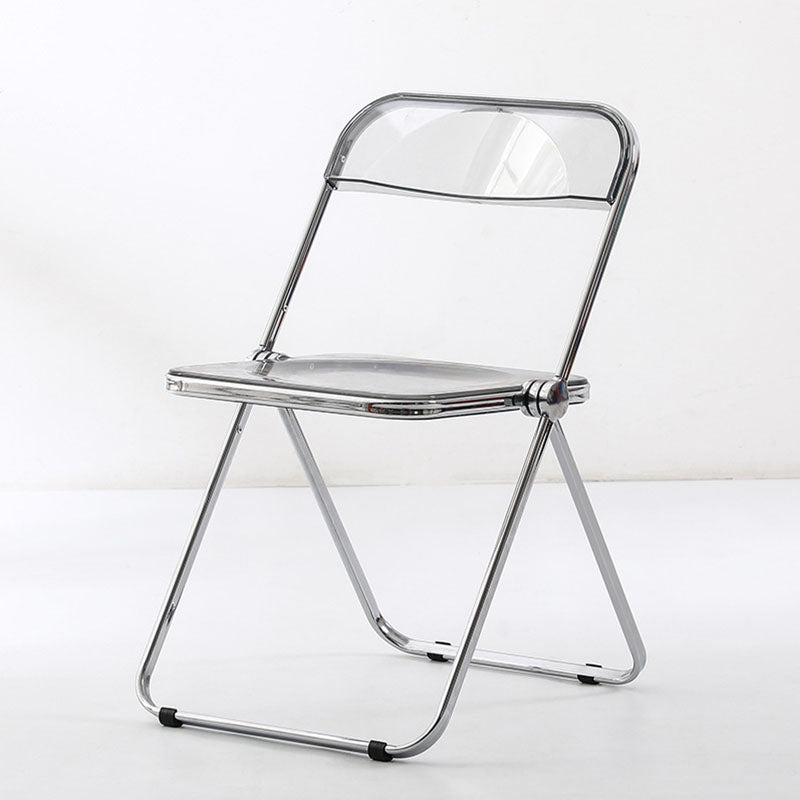Modern Simplicity Transparent Rectangular Carbon Steel PET Folding Dining Chair Backrest Armless For Dining Room