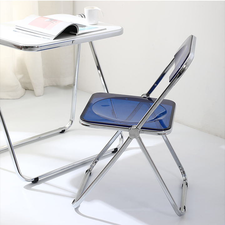 Modern Simplicity Transparent Rectangular Carbon Steel PET Folding Dining Chair Backrest Armless For Dining Room