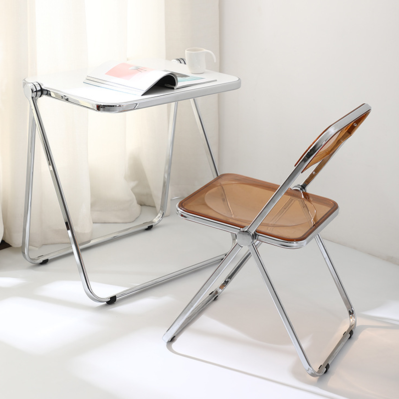 Modern Simplicity Transparent Rectangular Carbon Steel PET Folding Dining Chair Backrest Armless For Dining Room