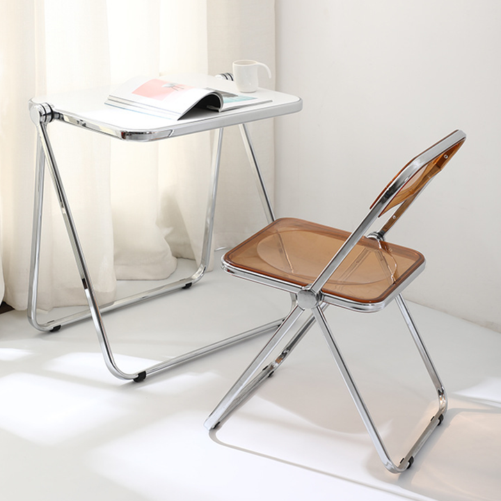 Modern Simplicity Transparent Rectangular Carbon Steel PET Folding Dining Chair Backrest Armless For Dining Room