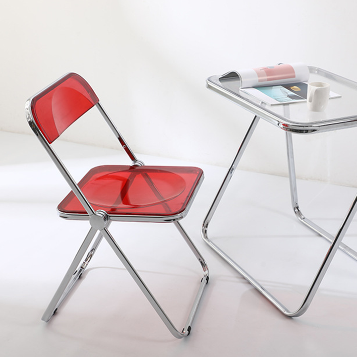 Modern Simplicity Transparent Rectangular Carbon Steel PET Folding Dining Chair Backrest Armless For Dining Room