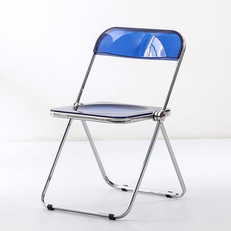 Modern Simplicity Transparent Rectangular Carbon Steel PET Folding Dining Chair Backrest Armless For Dining Room