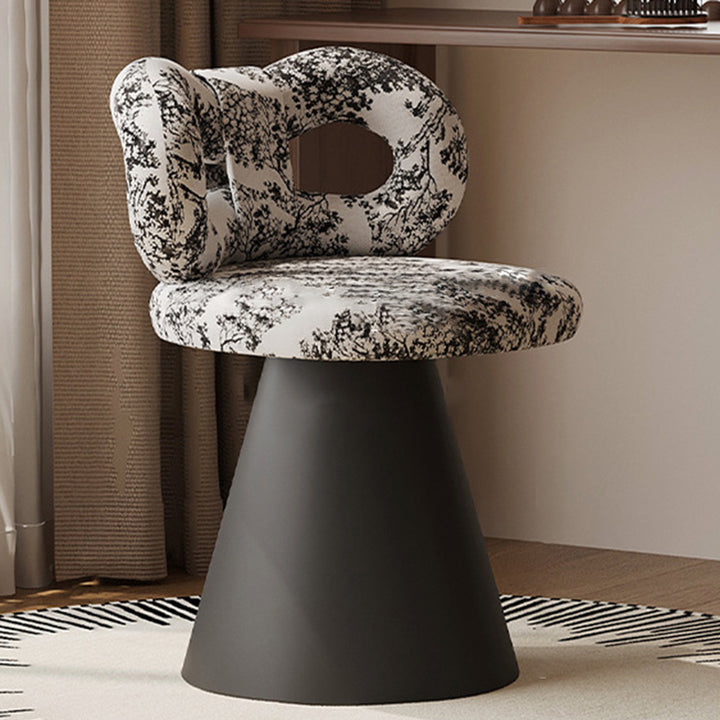 Contemporary Nordic Round Bowknot Iron Sherpa Fabric Velvet PU Leather Sponge Rotatable Vanity Stool Backrest Armless For Bedroom
