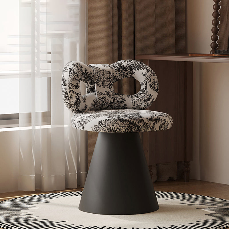 Contemporary Nordic Round Bowknot Iron Sherpa Fabric Velvet PU Leather Sponge Rotatable Vanity Stool Backrest Armless For Bedroom