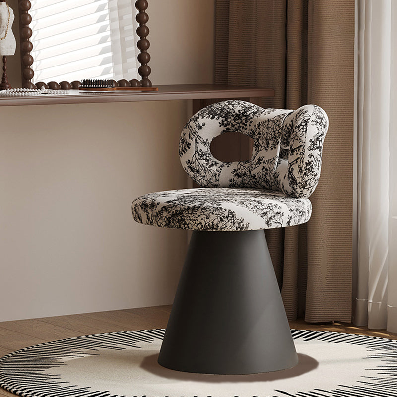 Contemporary Nordic Round Bowknot Iron Sherpa Fabric Velvet PU Leather Sponge Rotatable Vanity Stool Backrest Armless For Bedroom