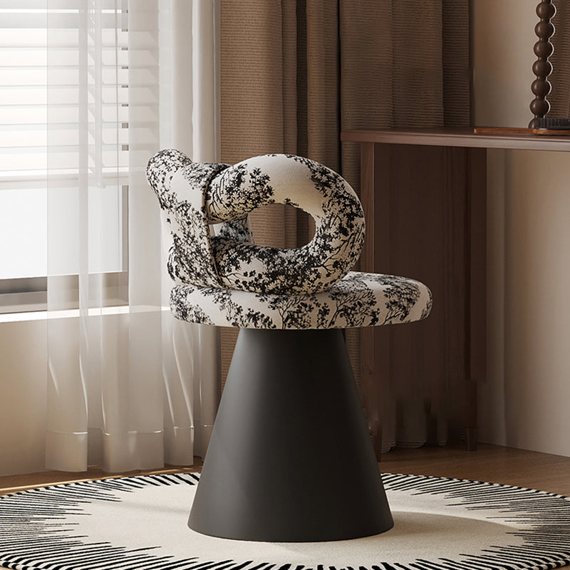 Contemporary Nordic Round Bowknot Iron Sherpa Fabric Velvet PU Leather Sponge Rotatable Vanity Stool Backrest Armless For Bedroom
