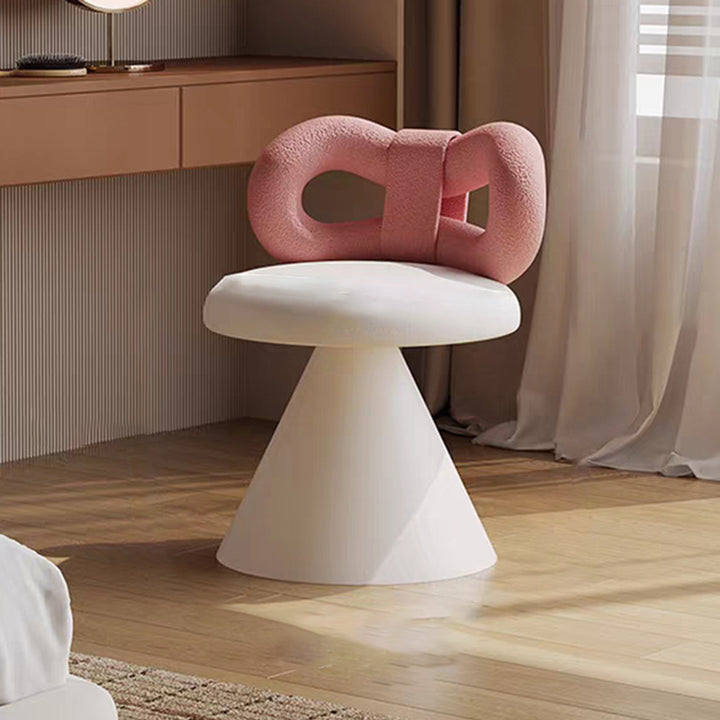 Contemporary Nordic Round Bowknot Iron Sherpa Fabric Velvet PU Leather Sponge Rotatable Vanity Stool Backrest Armless For Bedroom