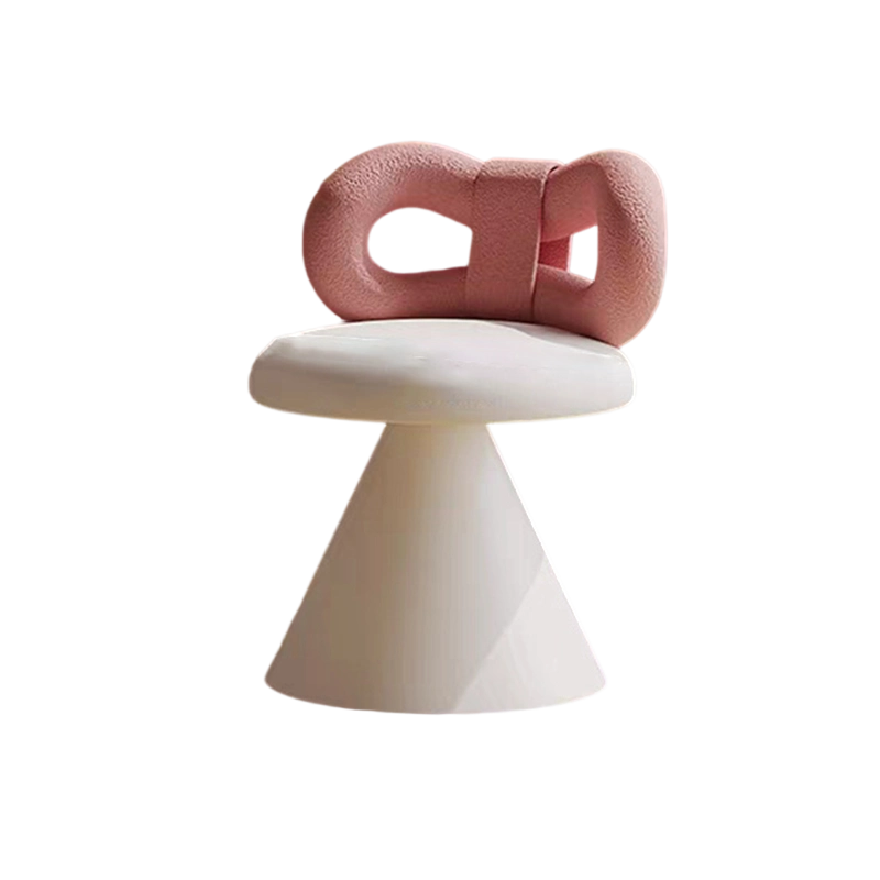 Contemporary Nordic Round Bowknot Iron Sherpa Fabric Velvet PU Leather Sponge Rotatable Vanity Stool Backrest Armless For Bedroom