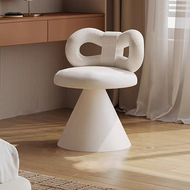 Contemporary Nordic Round Bowknot Iron Sherpa Fabric Velvet PU Leather Sponge Rotatable Vanity Stool Backrest Armless For Bedroom