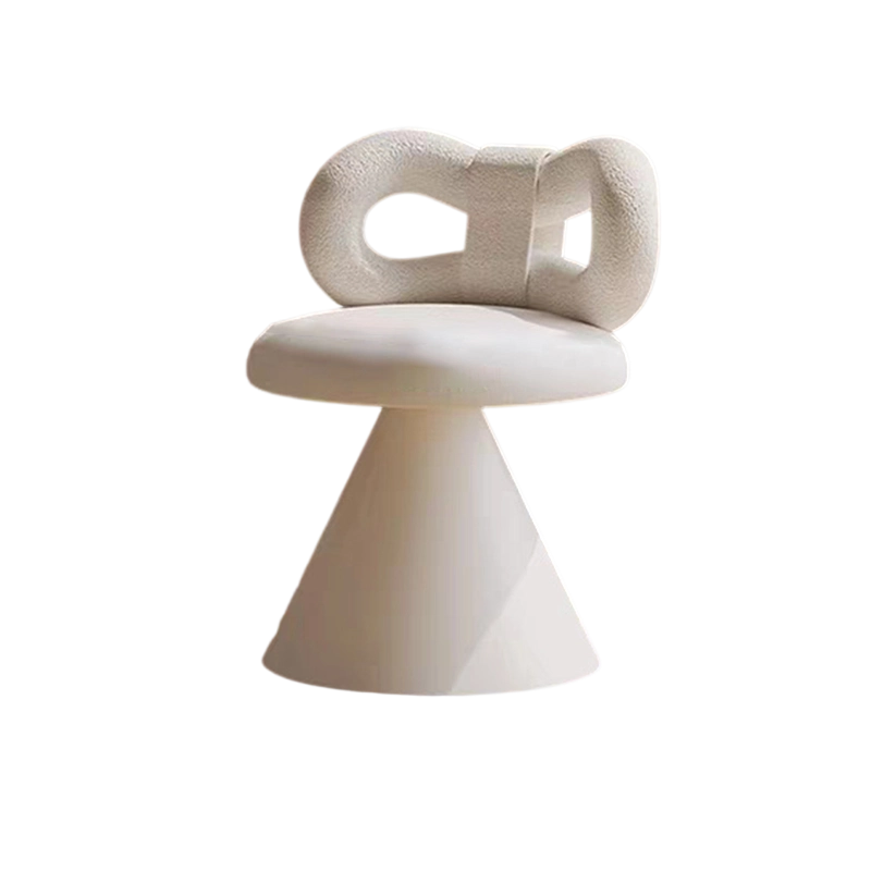 Contemporary Nordic Round Bowknot Iron Sherpa Fabric Velvet PU Leather Sponge Rotatable Vanity Stool Backrest Armless For Bedroom