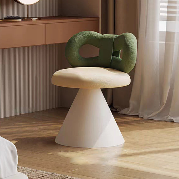 Contemporary Nordic Round Bowknot Iron Sherpa Fabric Velvet PU Leather Sponge Rotatable Vanity Stool Backrest Armless For Bedroom