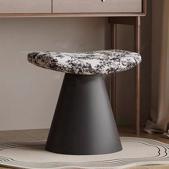 Contemporary Nordic Round Bowknot Iron Sherpa Fabric Velvet PU Leather Sponge Rotatable Vanity Stool Backrest Armless For Bedroom